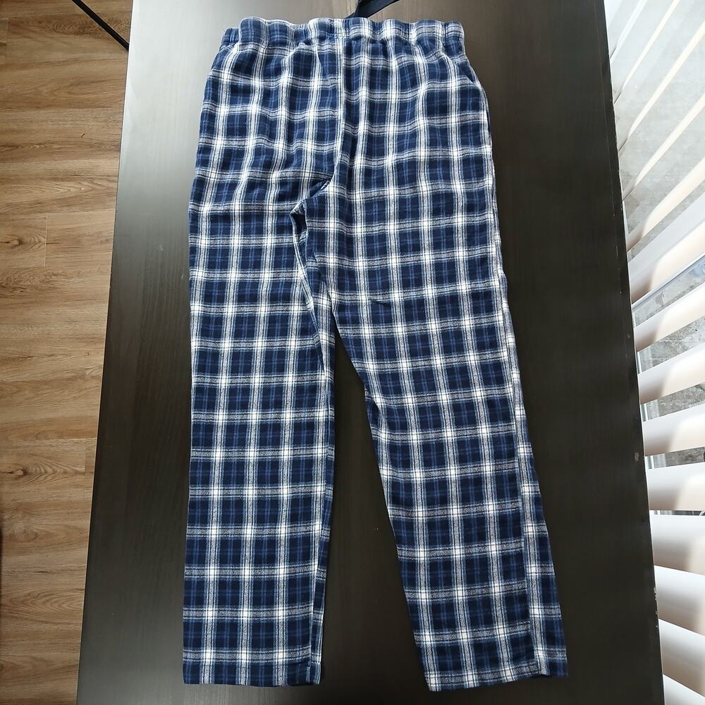 Fruit of the Loom Flannel Men's Sleepwear Lounge Pants L blue plaid cotton PJs - Picture 3 of 11